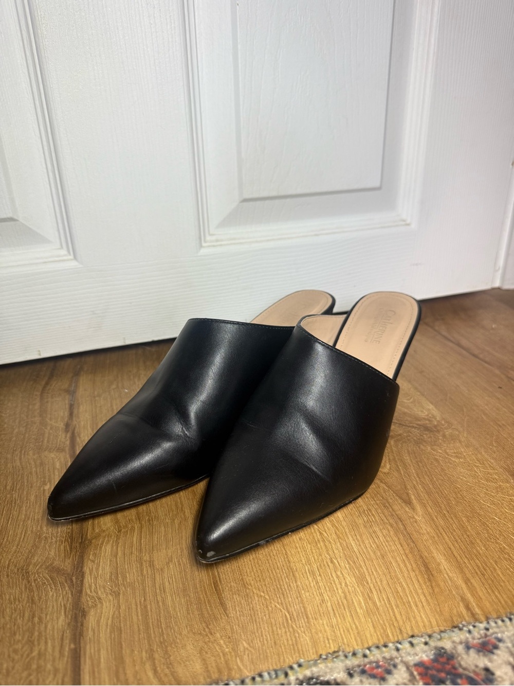 Catherine Malandrino Black Pointed Leather Mule Slides